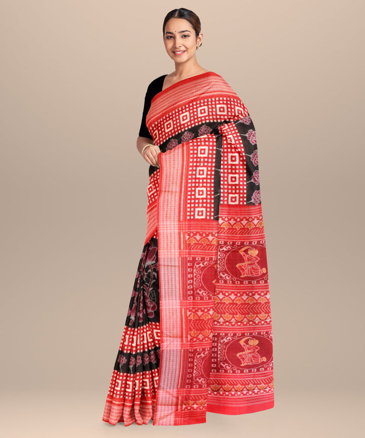 Black alizarin crimson cotton handloom sambalpuri saree