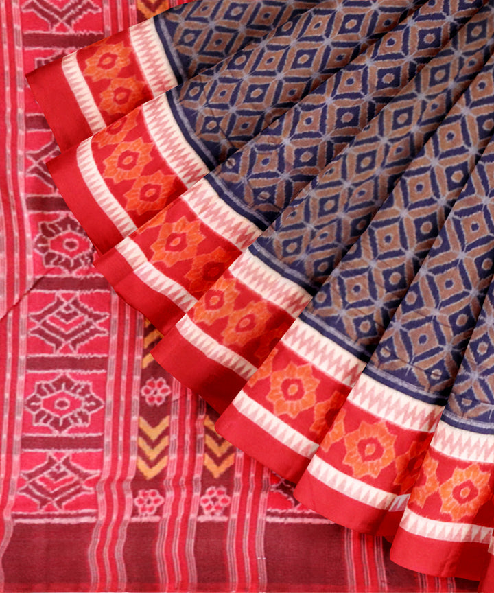 Catalina Blue dark red cotton handloom sambalpuri saree