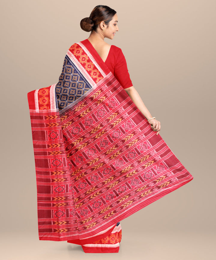 Catalina Blue dark red cotton handloom sambalpuri saree