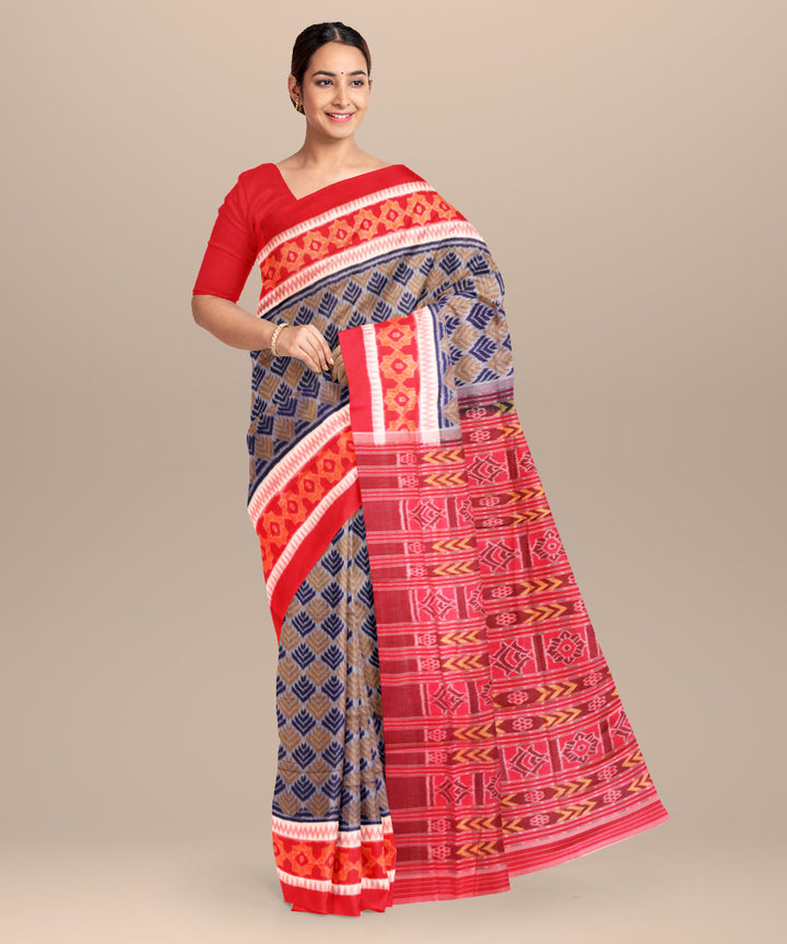 Ceil blue red cotton handloom sambalpuri saree