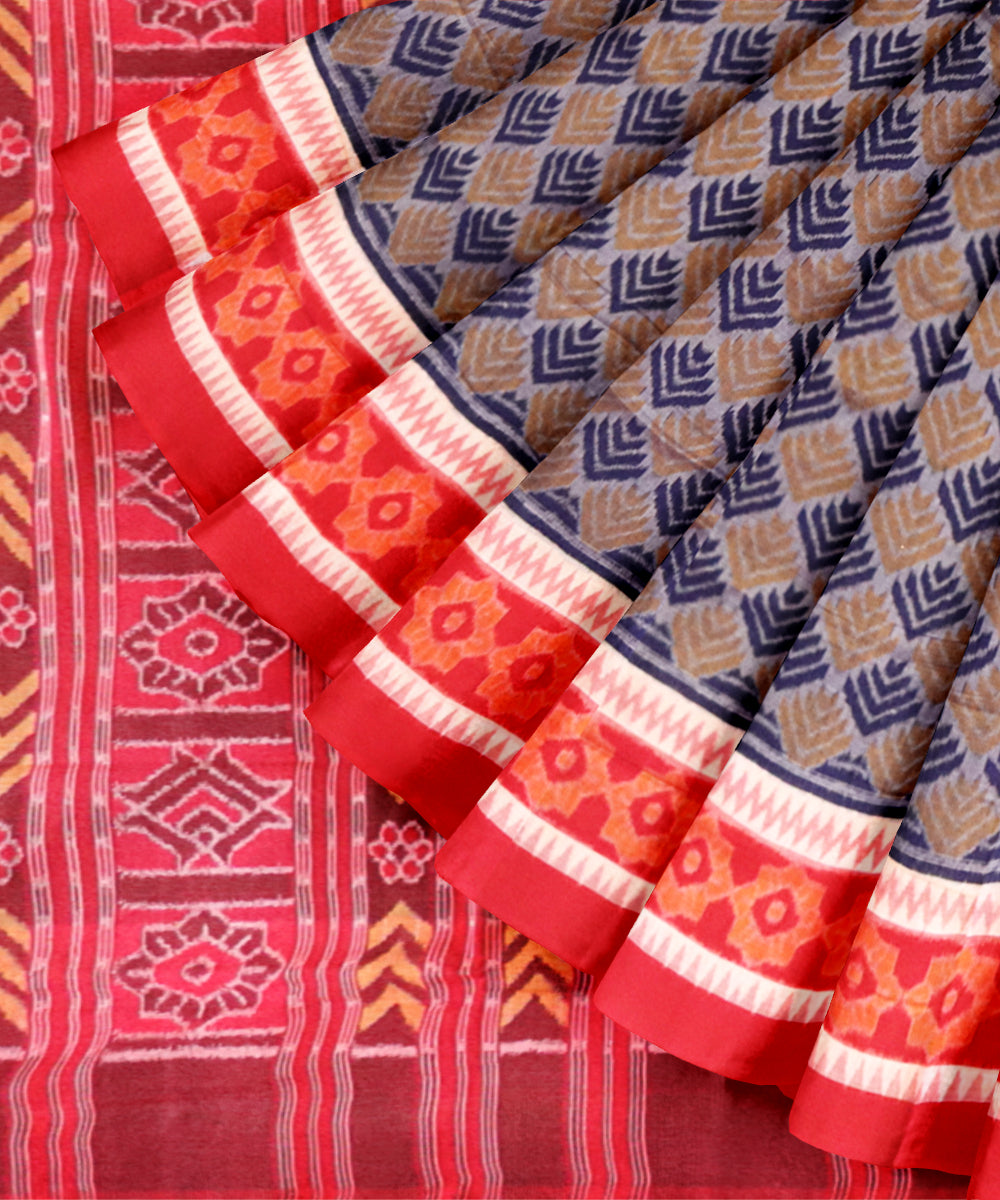 Ceil blue red cotton handloom sambalpuri saree