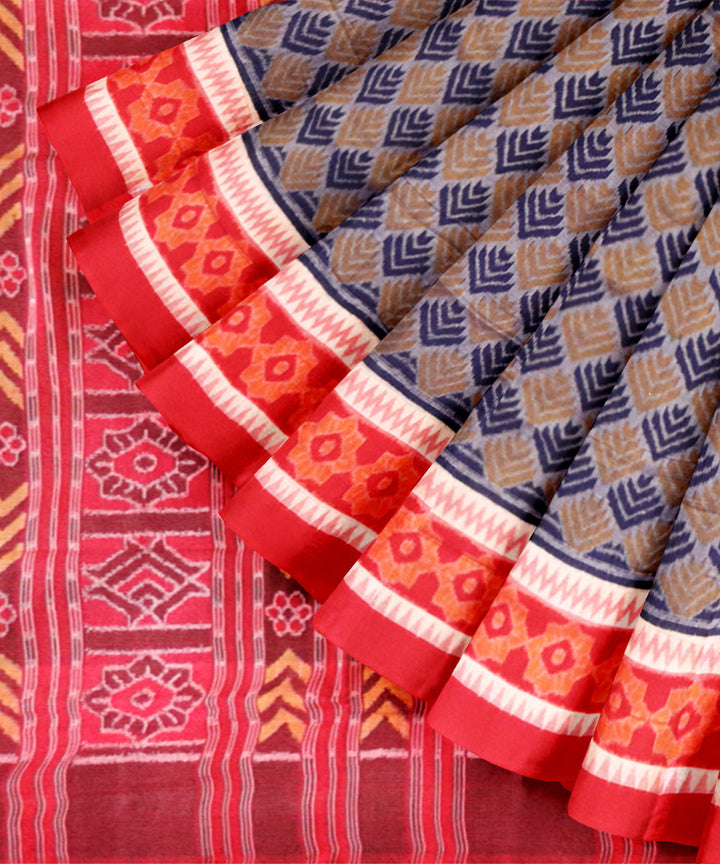 Ceil blue red cotton handloom sambalpuri saree