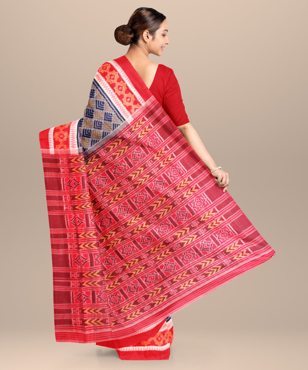 Ceil blue red cotton handloom sambalpuri saree