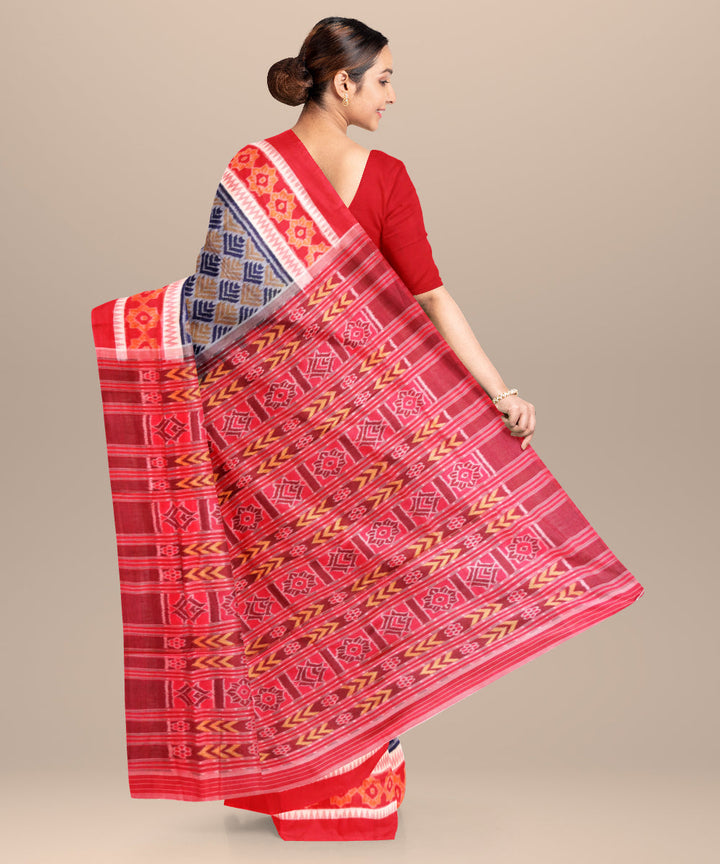 Ceil blue red cotton handloom sambalpuri saree