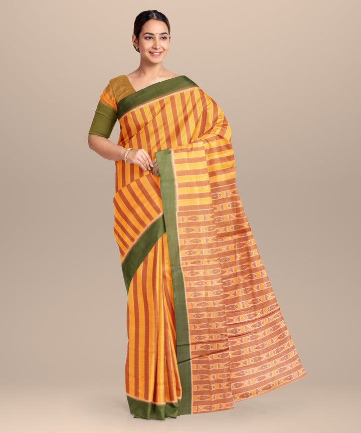 Dark brown dark goldenrod cotton handloom nuapatna saree