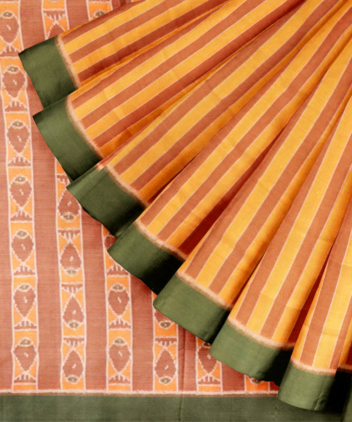 Dark brown dark goldenrod cotton handloom nuapatna saree