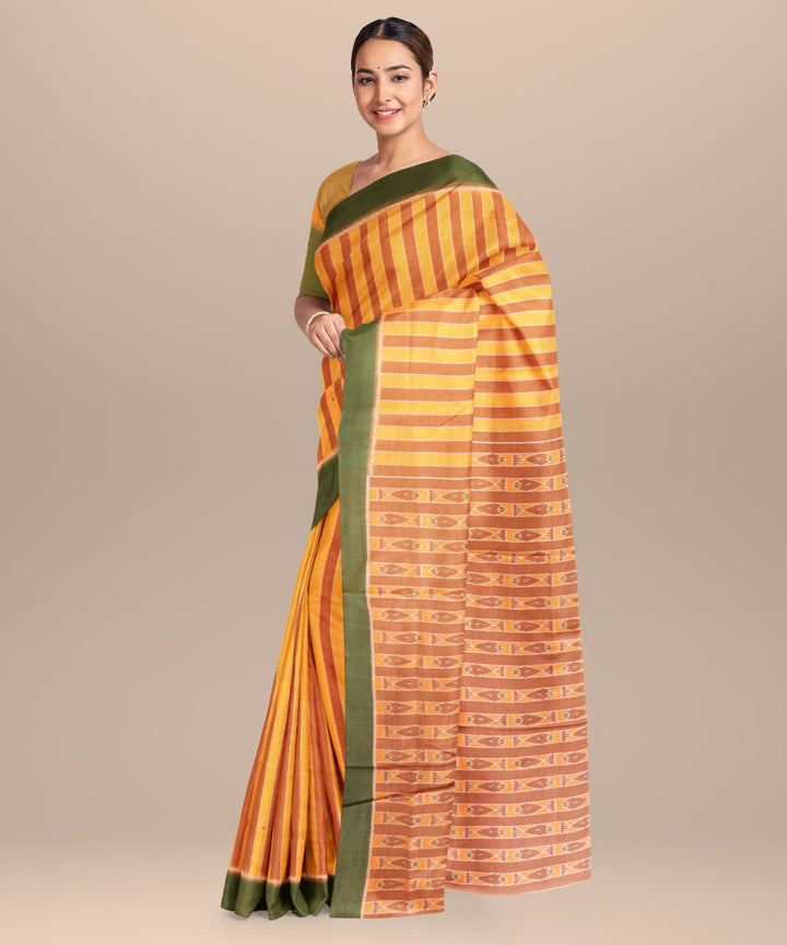 Dark brown dark goldenrod cotton handloom nuapatna saree