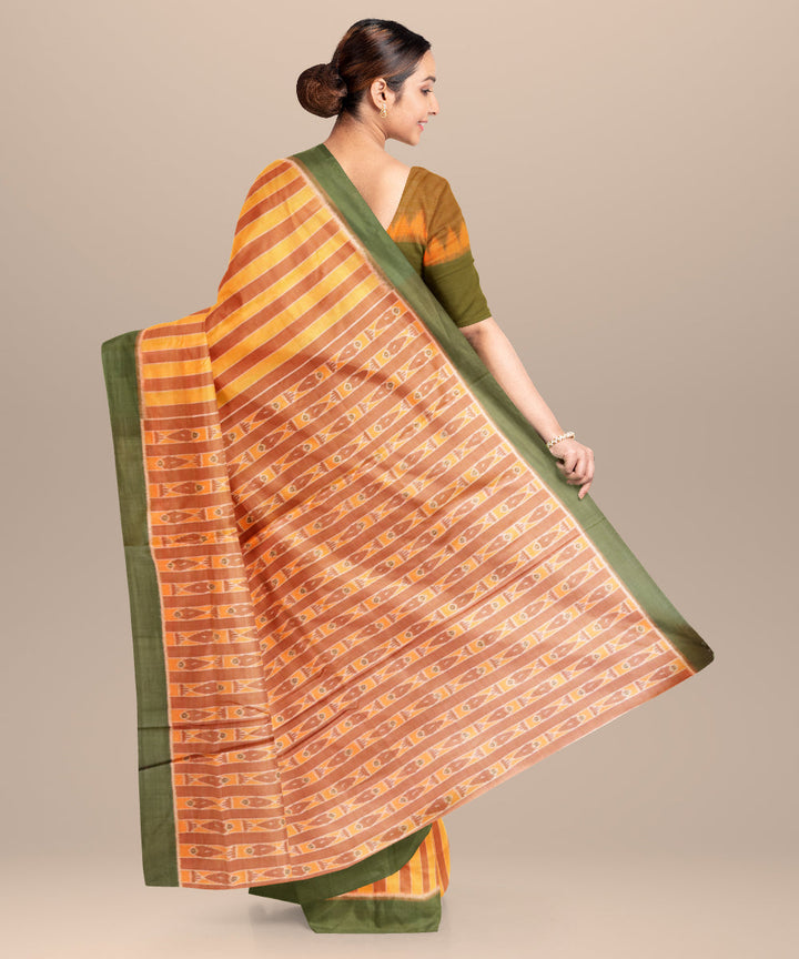 Dark brown dark goldenrod cotton handloom nuapatna saree