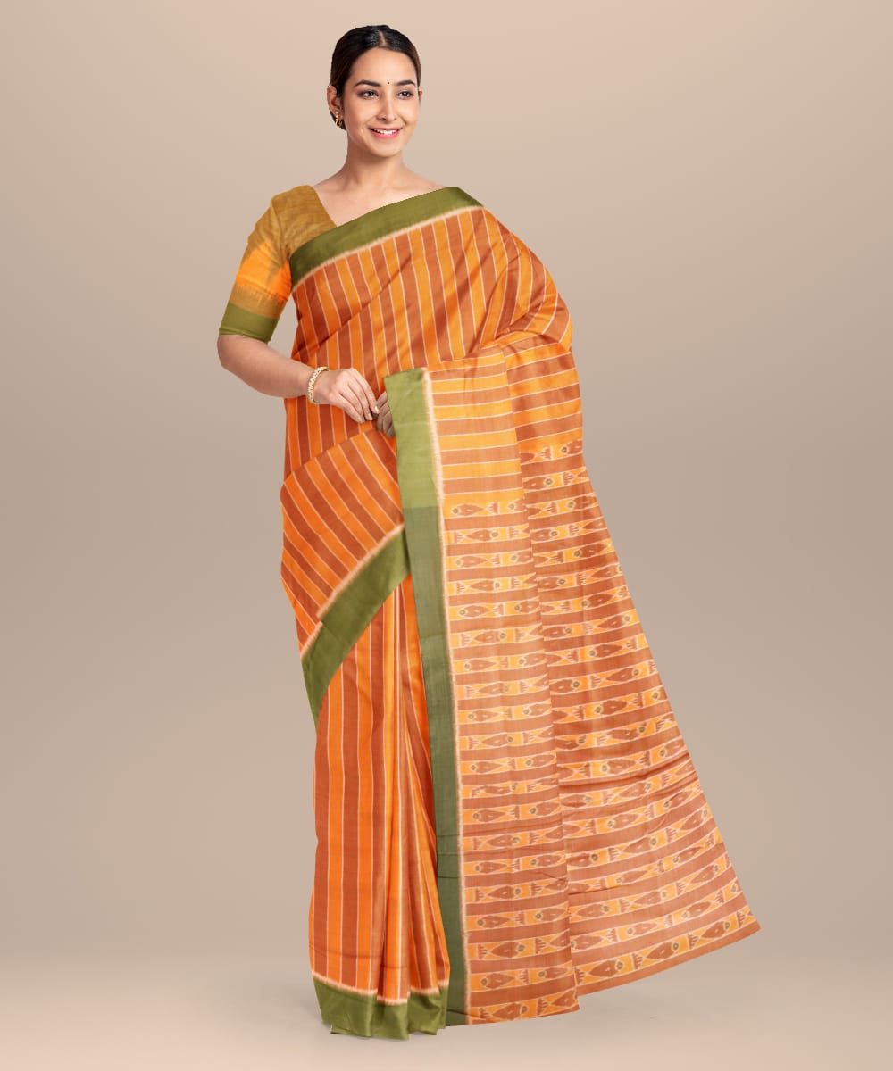 Dark brown dark olive green cotton handloom nuapatna saree