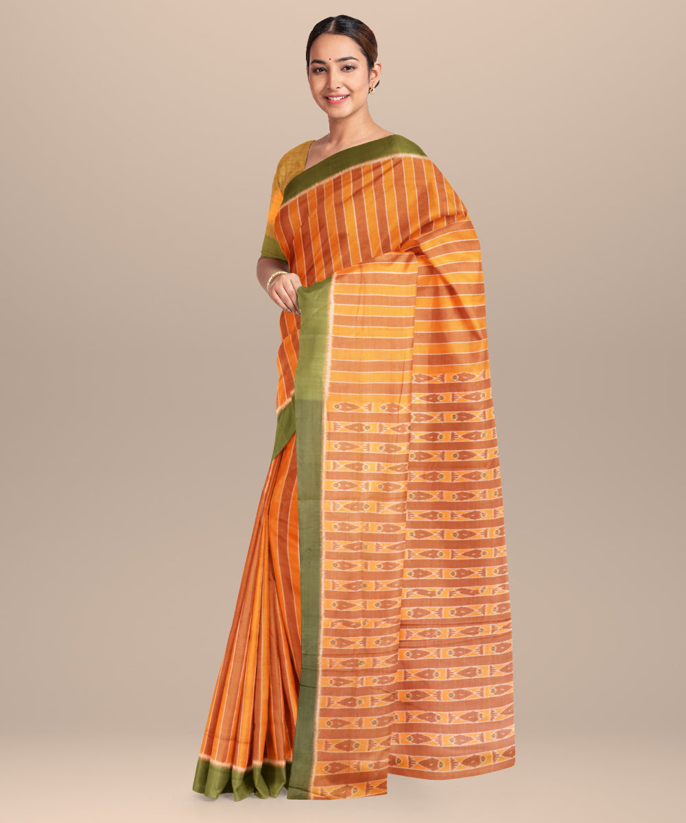 Dark brown dark olive green cotton handloom nuapatna saree