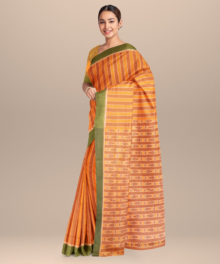Dark brown dark olive green cotton handloom nuapatna saree