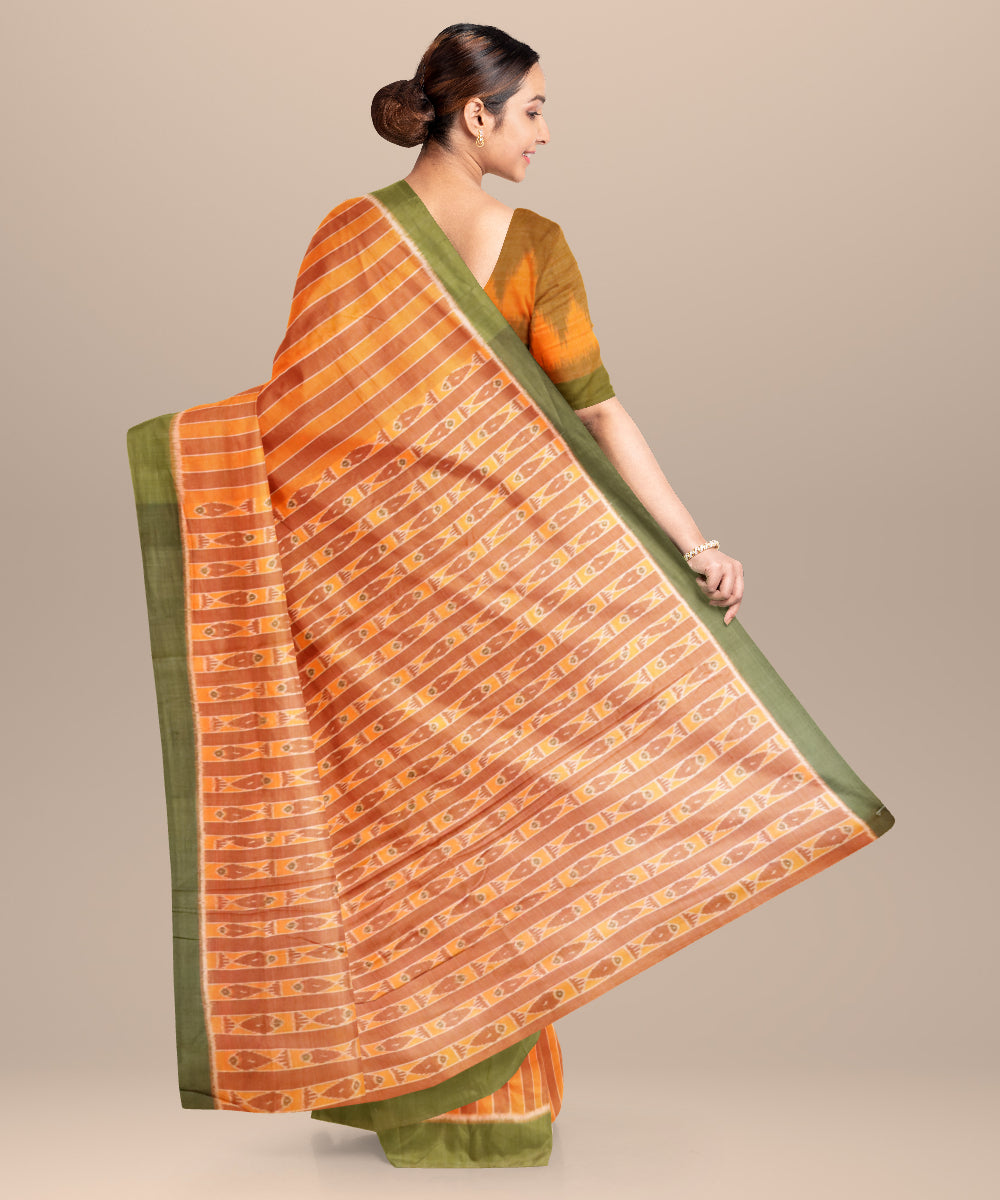 Dark brown dark olive green cotton handloom nuapatna saree