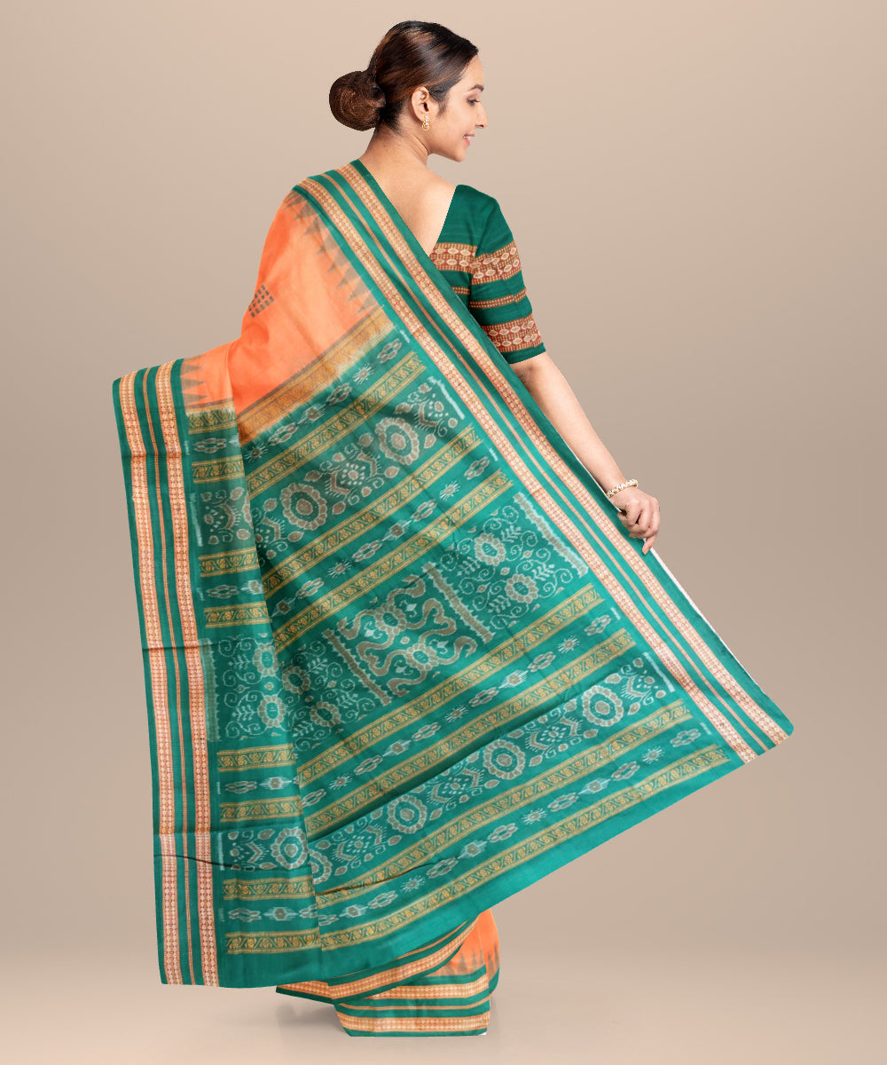 Pale copper deep jungle green cotton handloom bomkai saree