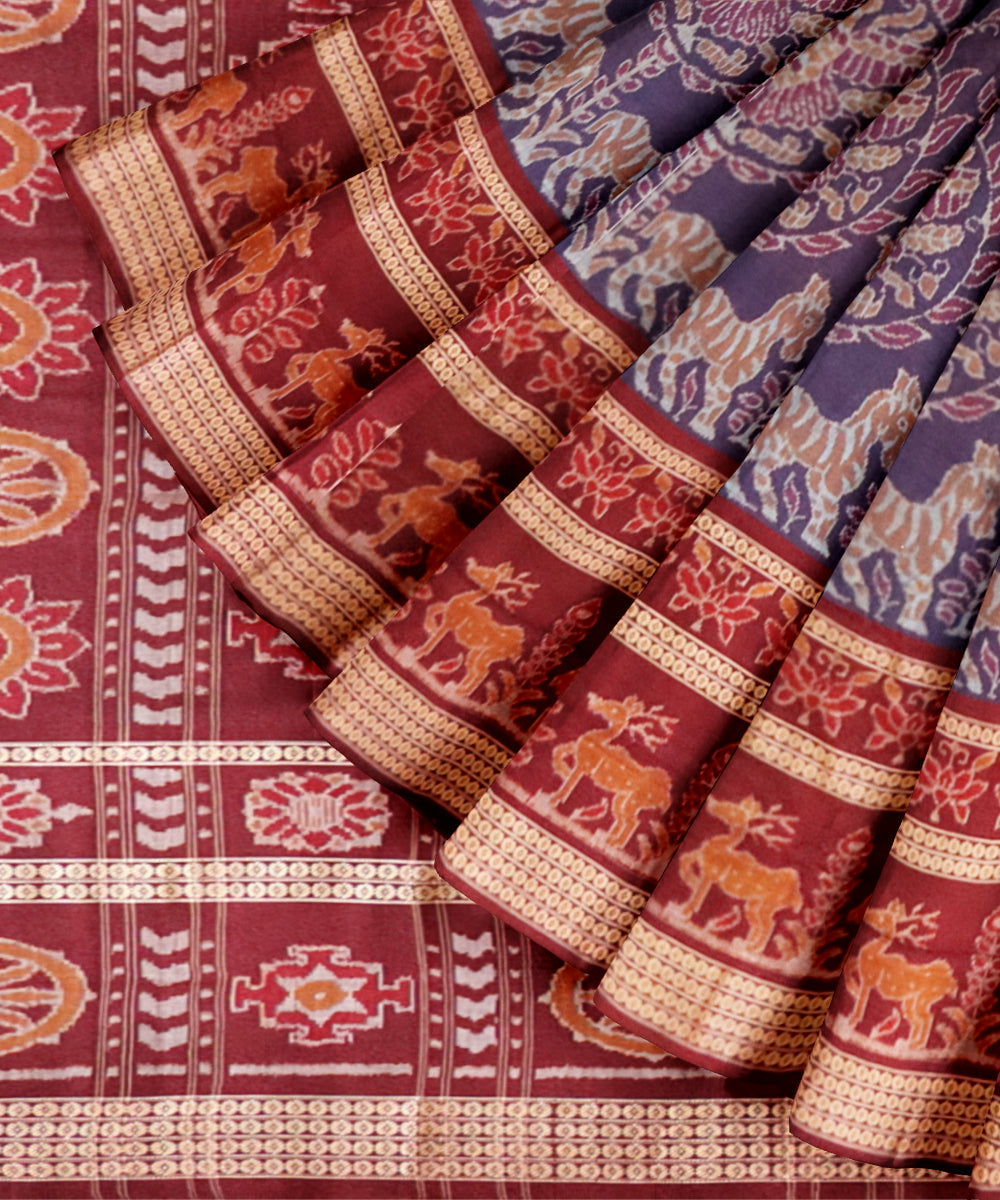 Cyber grape blue dark scarlet cotton handloom sambalpuri saree