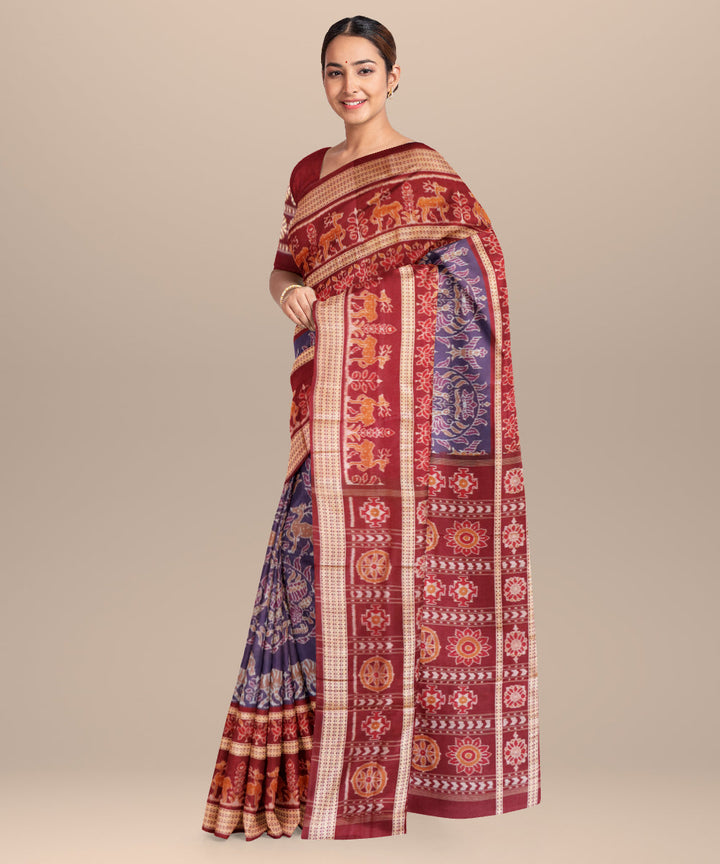 Cyber grape blue dark scarlet cotton handloom sambalpuri saree