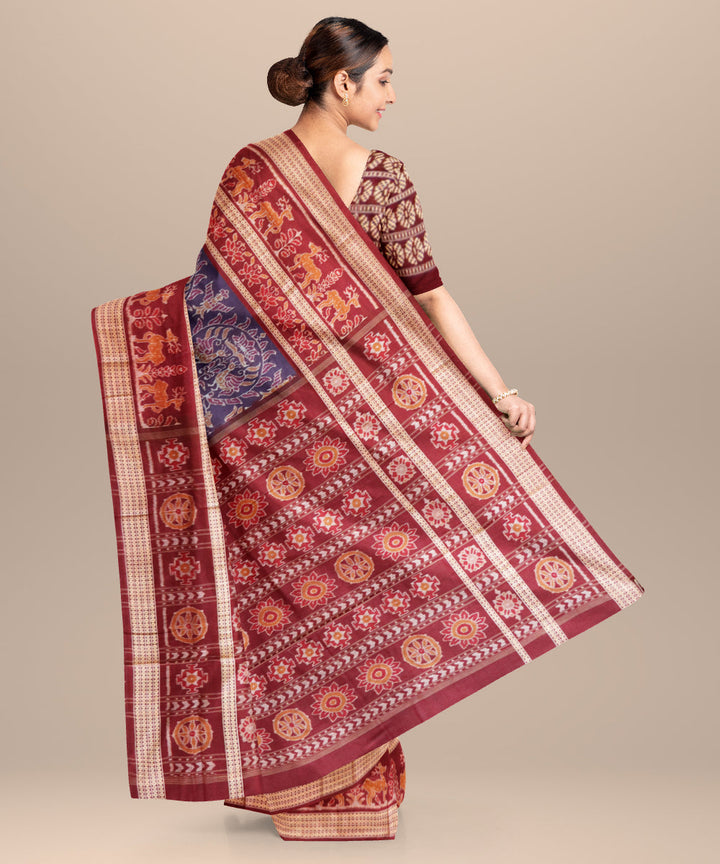 Cyber grape blue dark scarlet cotton handloom sambalpuri saree