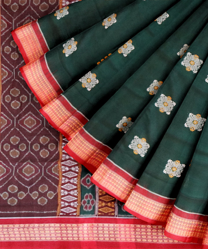 Dark green red cotton handloom patli bomkai saree