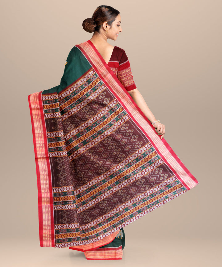 Dark green red cotton handloom patli bomkai saree