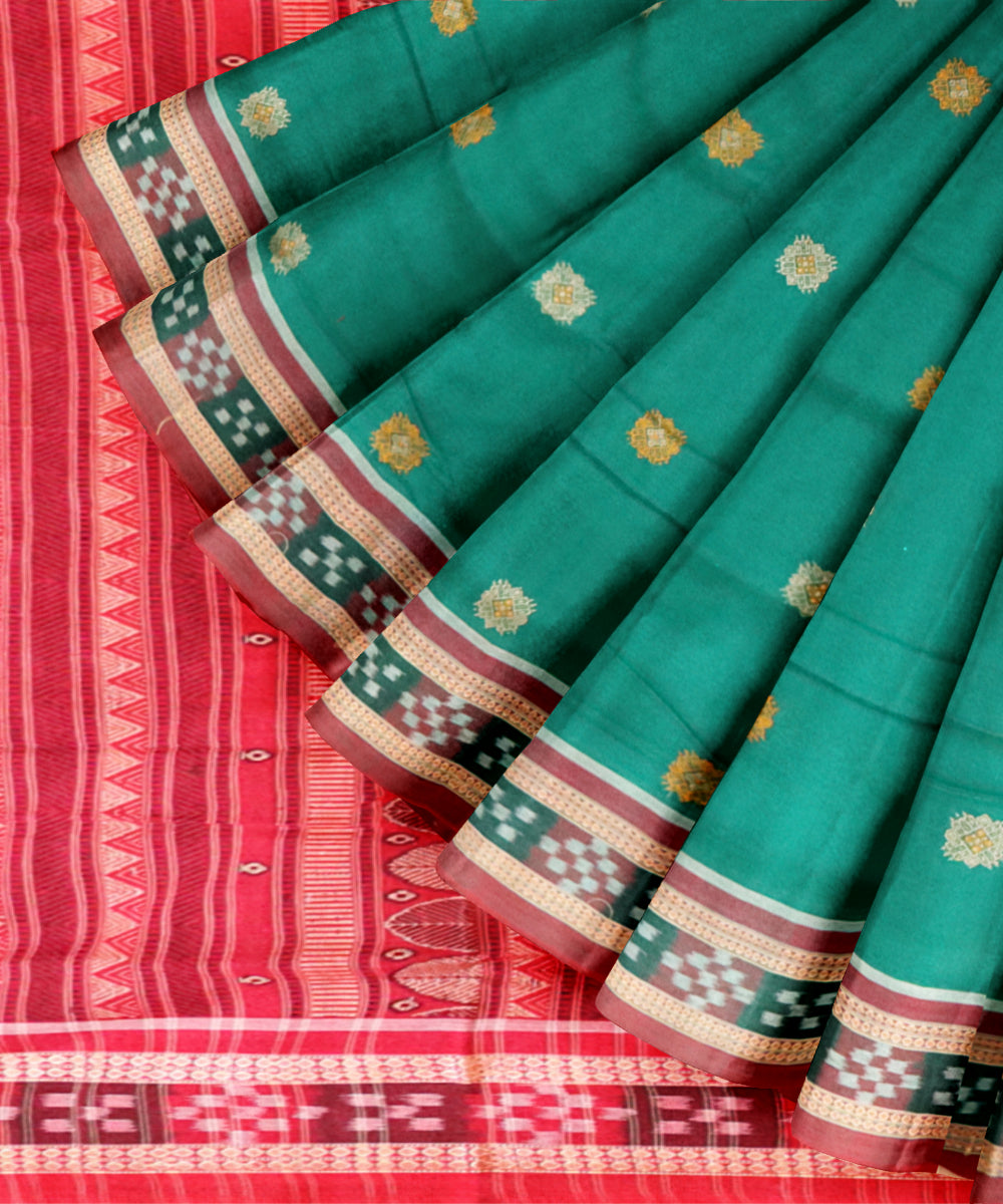 Celadon green chestnut cotton handloom bomkai saree