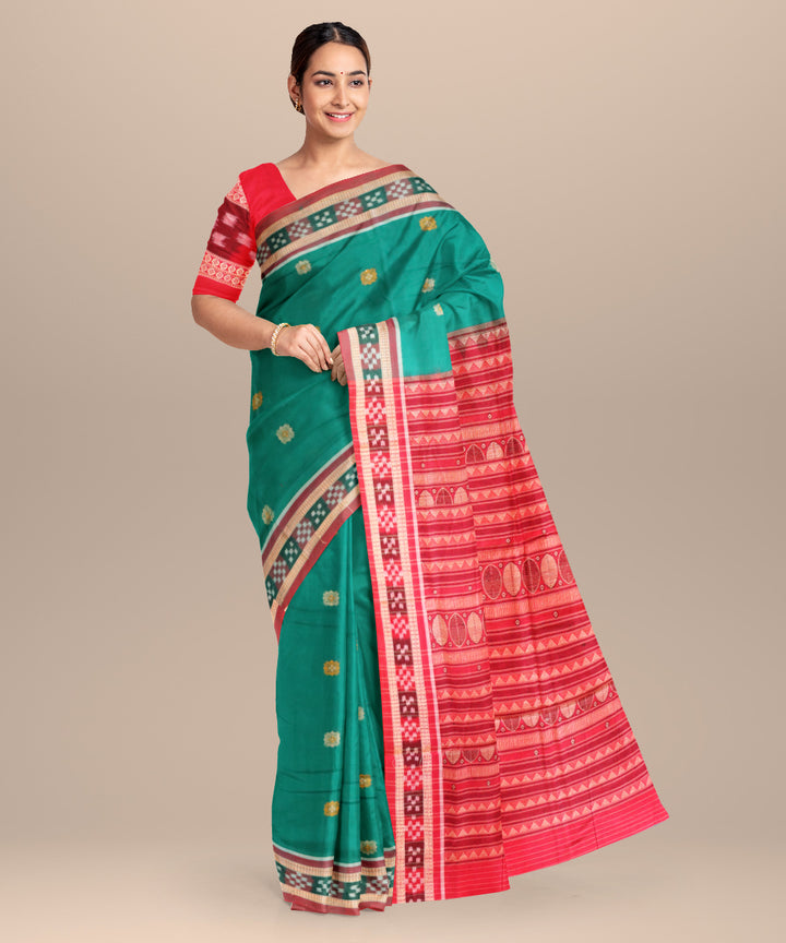 Celadon green chestnut cotton handloom bomkai saree
