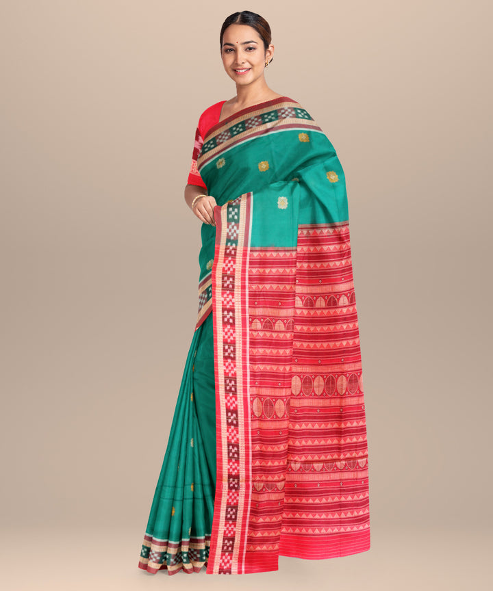 Celadon green chestnut cotton handloom bomkai saree