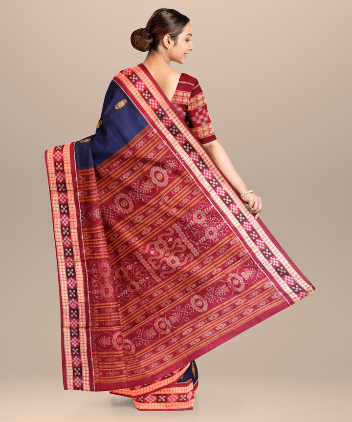 Dark blue catawba cotton handloom bomkai saree