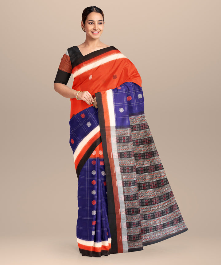 Duke blue flame orange black cotton handloom bomkai saree