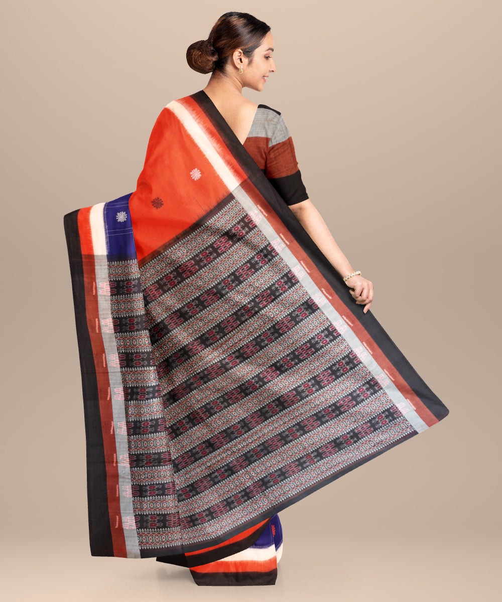Duke blue flame orange black cotton handloom bomkai saree