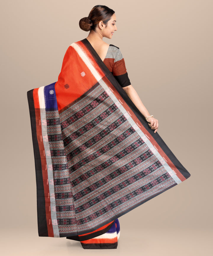 Duke blue flame orange black cotton handloom bomkai saree