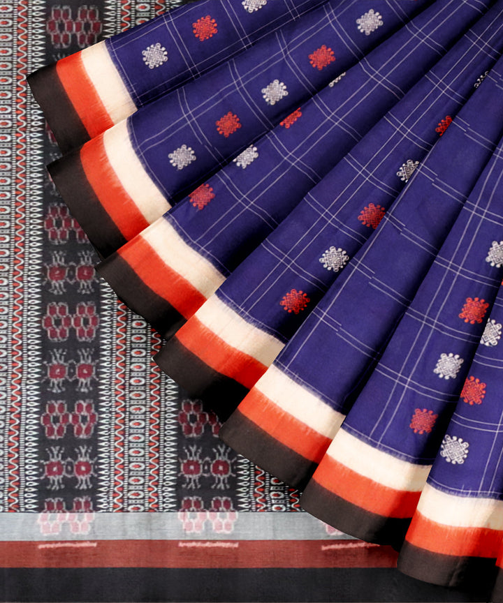 Duke blue flame orange black cotton handloom bomkai saree