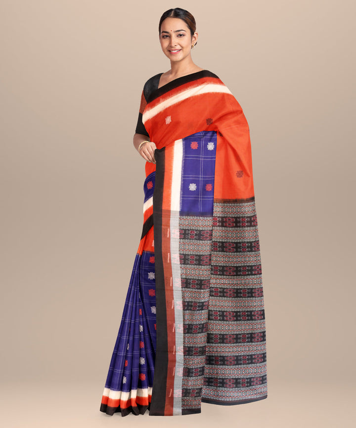 Duke blue flame orange black cotton handloom bomkai saree