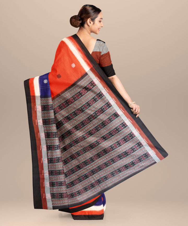 Duke blue flame orange black cotton handloom bomkai saree