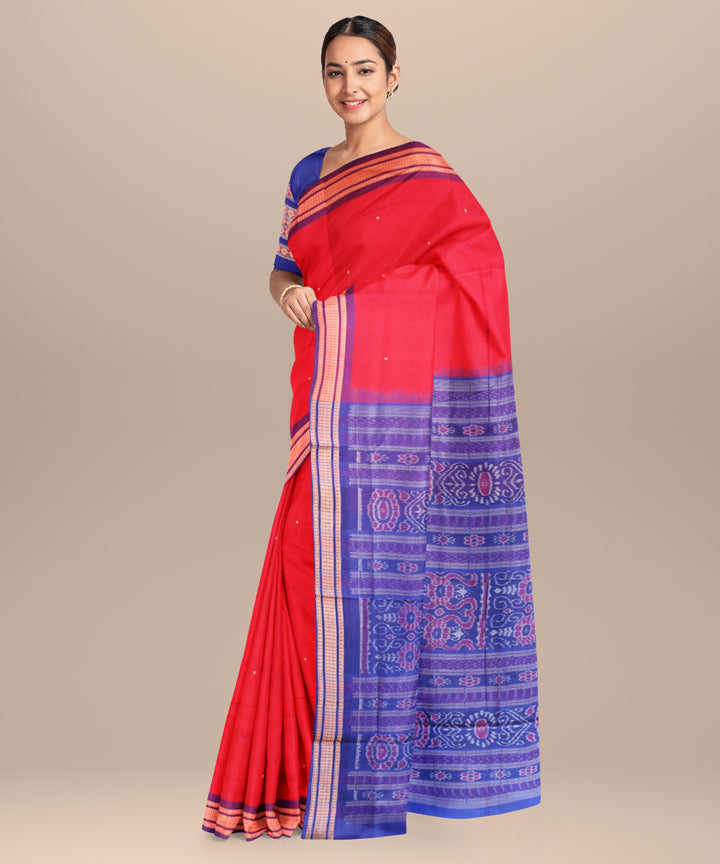 Deep carrot orange dark slate blue cotton handloom bomkai saree
