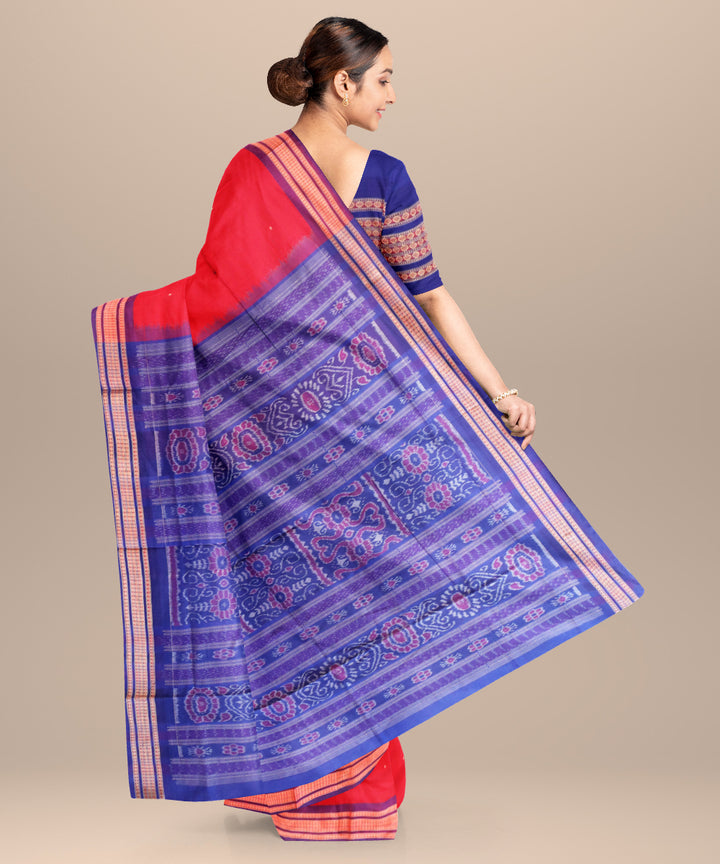 Deep carrot orange dark slate blue cotton handloom bomkai saree