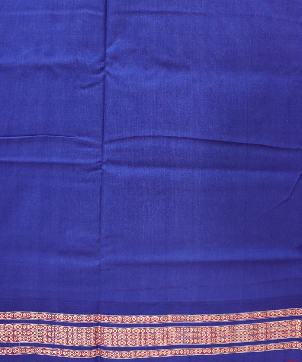 Deep carrot orange dark slate blue cotton handloom bomkai saree