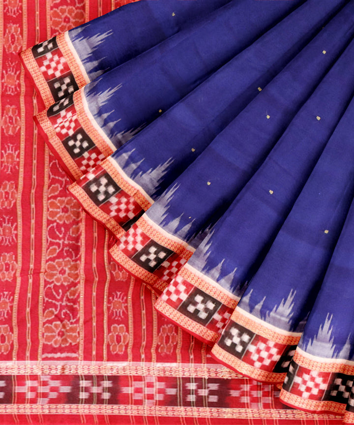 Catalina blue dark red cotton handloom bomkai saree