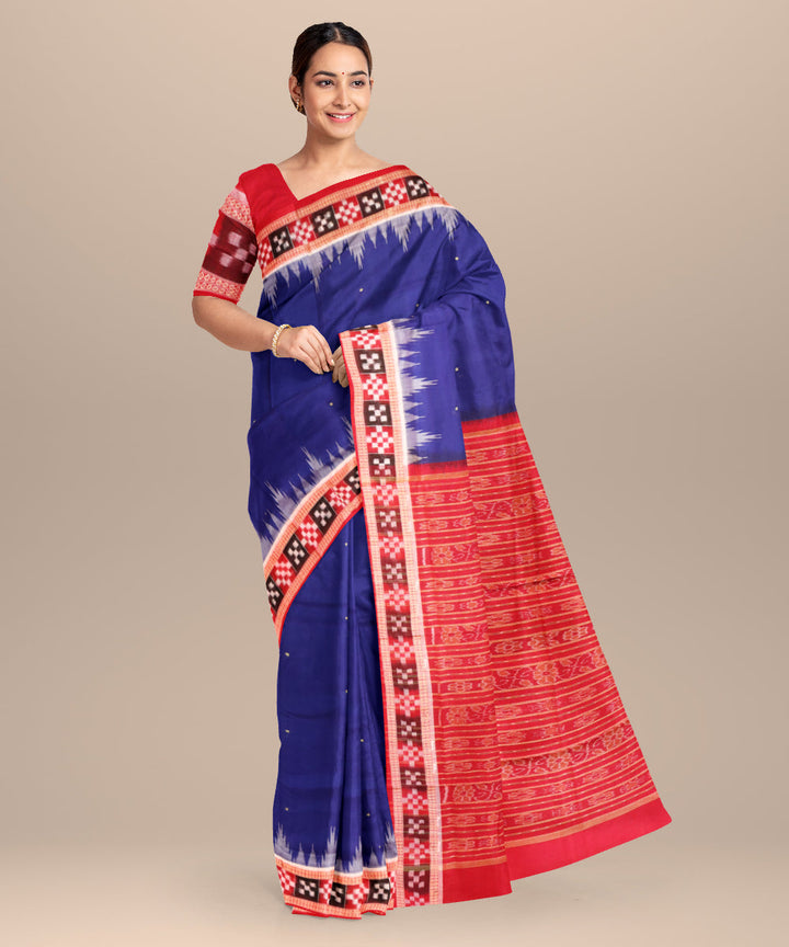 Catalina blue dark red cotton handloom bomkai saree