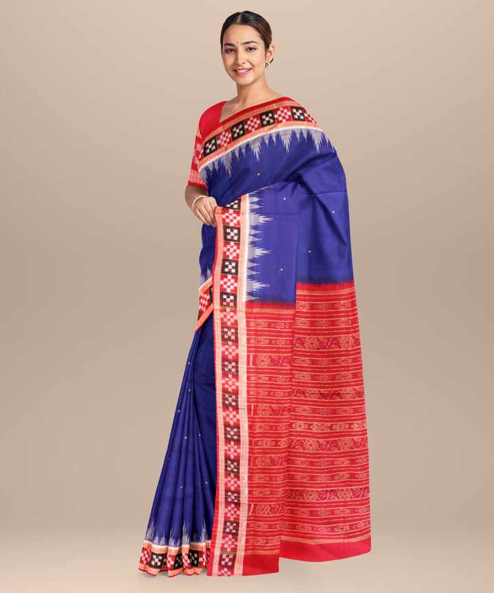 Catalina blue dark red cotton handloom bomkai saree