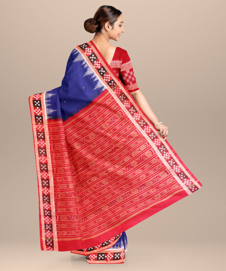 Catalina blue dark red cotton handloom bomkai saree