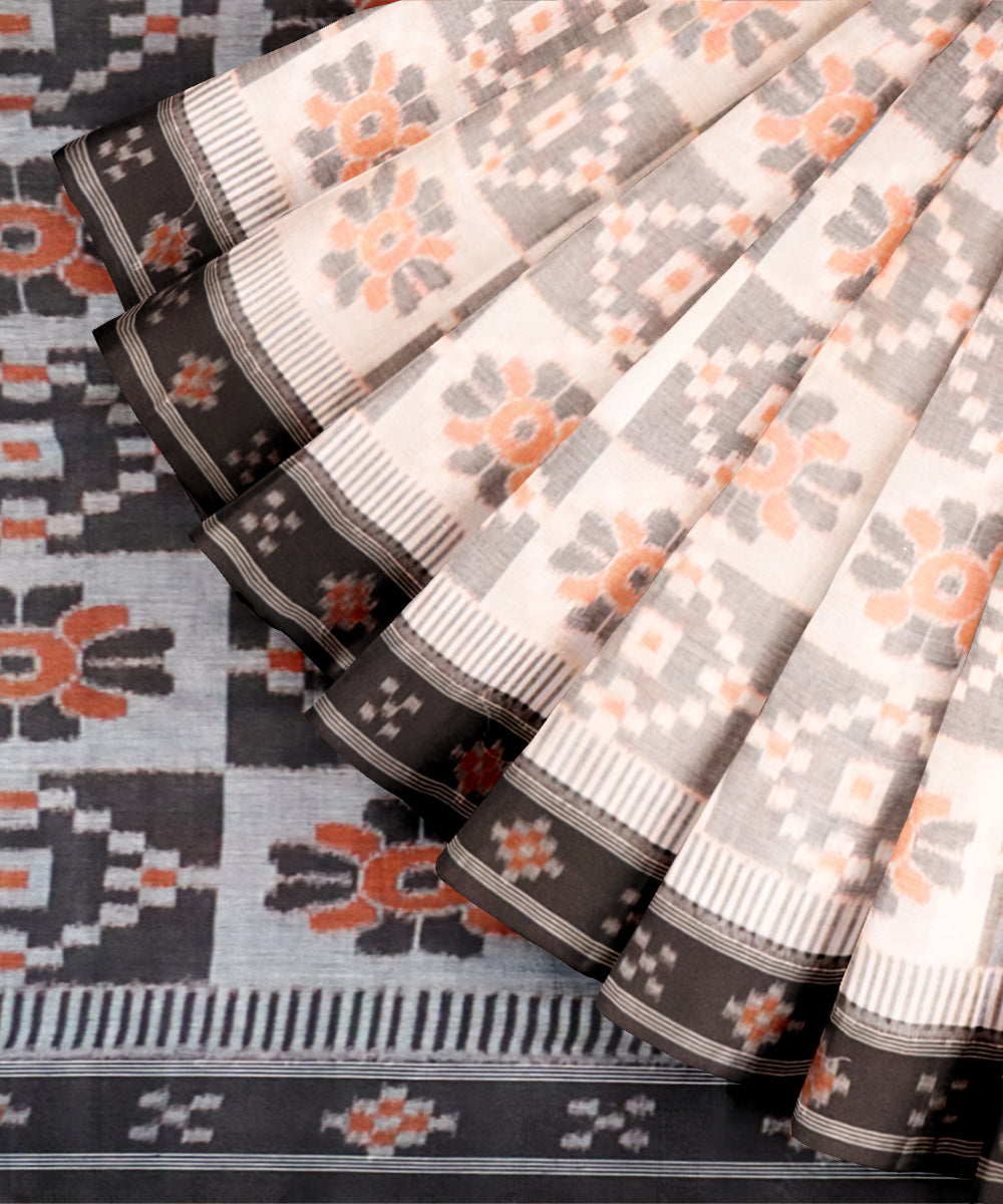 White grey black cotton handloom nuapatna saree
