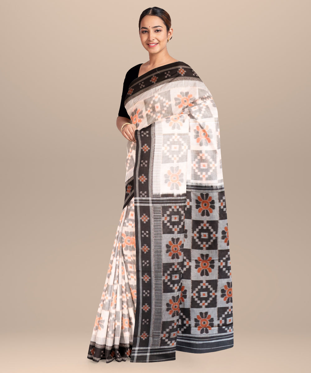 White grey black cotton handloom nuapatna saree