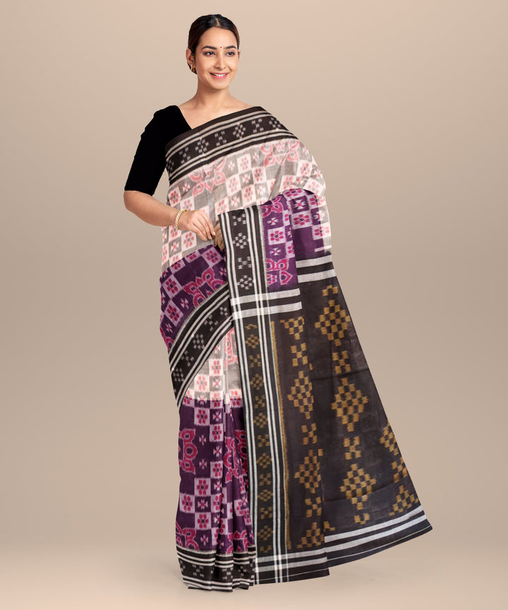 Magenta grey black cotton handloom nuapatna saree