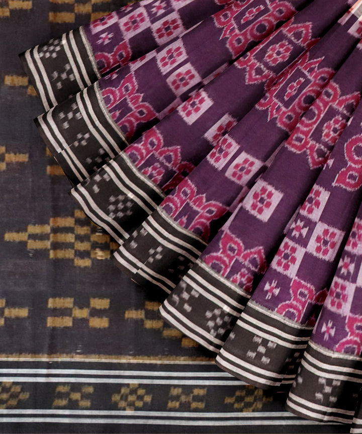 Magenta grey black cotton handloom nuapatna saree