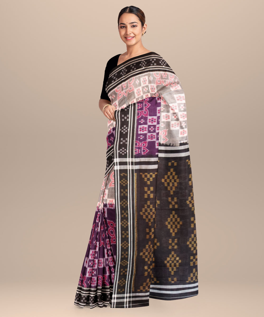 Magenta grey black cotton handloom nuapatna saree