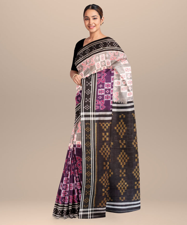 Magenta grey black cotton handloom nuapatna saree