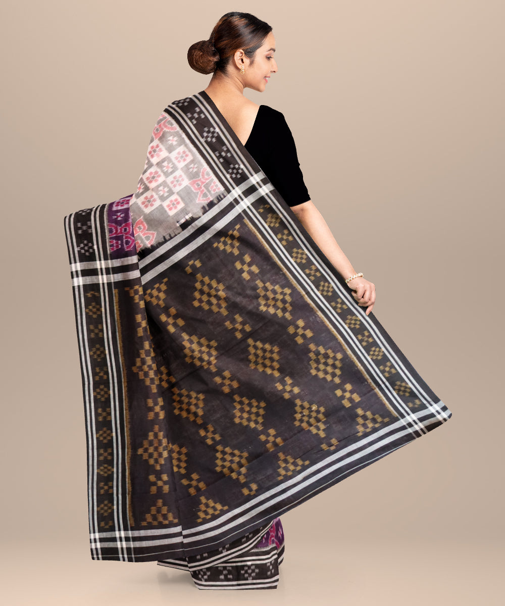 Magenta grey black cotton handloom nuapatna saree