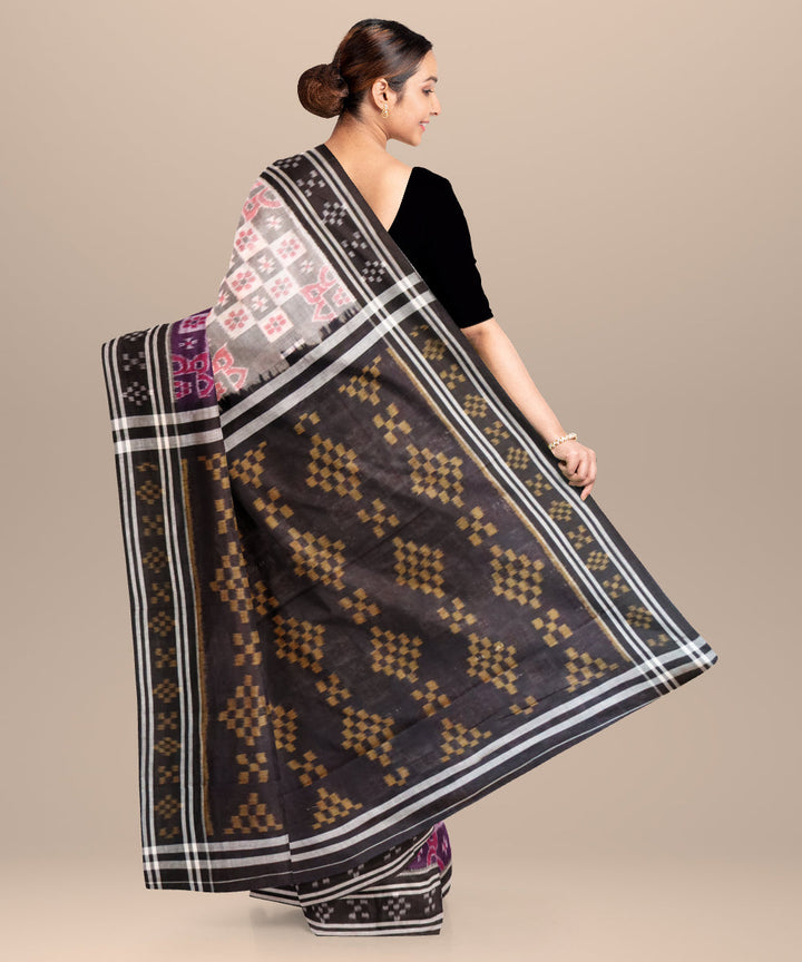 Magenta grey black cotton handloom nuapatna saree