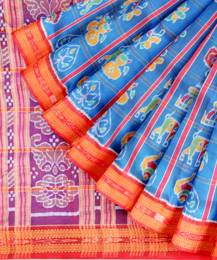 Brandeis blue dark red silk handloom nuapatna nabakothi saree