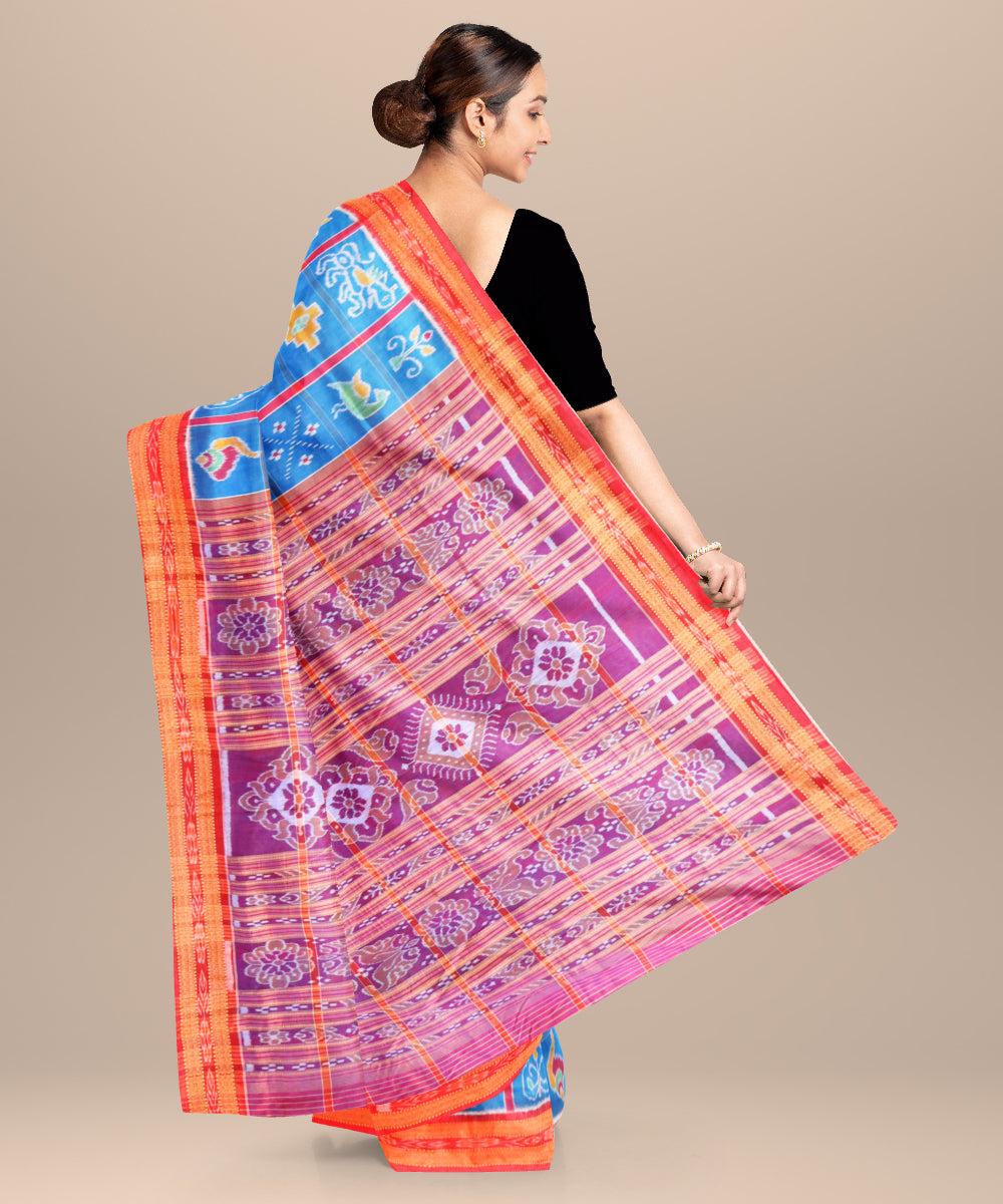 Brandeis blue dark red silk handloom nuapatna nabakothi saree