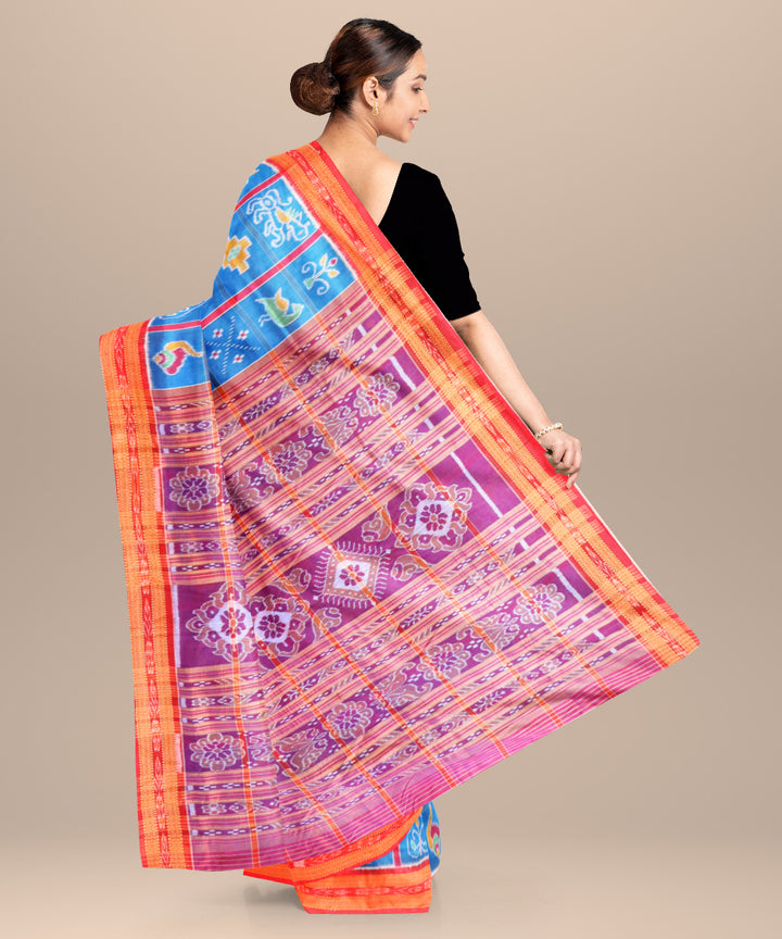 Brandeis blue dark red silk handloom nuapatna nabakothi saree